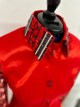 Load image into Gallery viewer, *Day Shirt* Lady in Red! Sheer Sleeve with Opal and Black Accents - FINAL SALE
