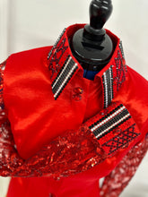 Load image into Gallery viewer, *Day Shirt* Lady in Red! Sheer Sleeve with Opal and Black Accents - FINAL SALE