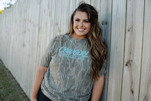 Load image into Gallery viewer, KVS Cowgirl Social Club Turquoise Mossy Oak Tee
