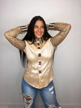 Load image into Gallery viewer, *Day Shirt* Nude Sheer Sleeve with Amethyst Accents
