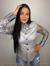 Load image into Gallery viewer, *Day Shirt* Platinum Sheer Sleeve with Blue Accents
