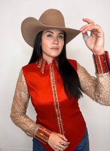 Load image into Gallery viewer, *Day Shirt* Red with Gold Sheer Sleeves
